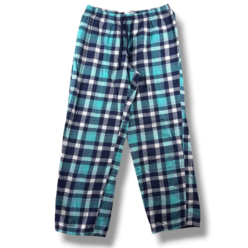 Sonoma Goods For Life Womens Small Teal Navy Plaid Flannel Pajama Pants